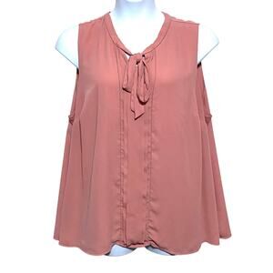Truly Poppy Beaded Pink Chiffon Sleeveless Blouse 3X Tie Front Feminine Flowy